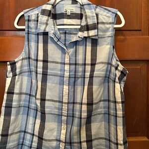 croft & barrow Blue and Black Plaid Sleeveless Button-Front Shirt